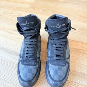 Louis Vuitton Men's Checkered High-Top Sneakers - Black and Gray